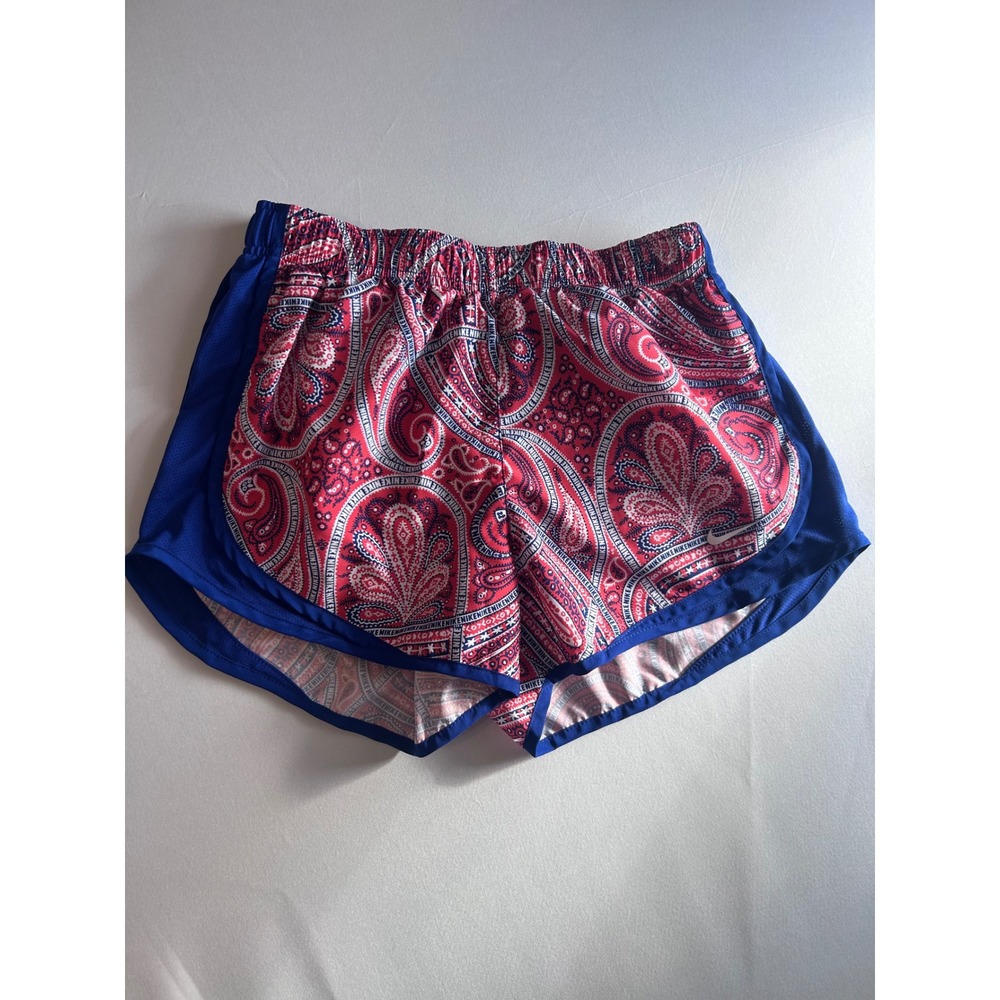 Nike Running Shorts Women Small Blue Red Paisley Bandana Print Dri-FIT Mesh